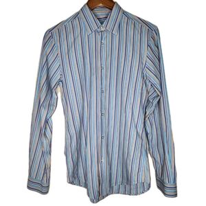 Hugo Boss Cotton Shirt in Blue Stripe Size S